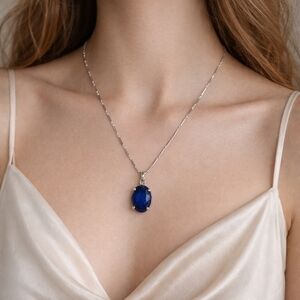 Blue Sapphire Oval Pendant Necklace - Women Jewelry